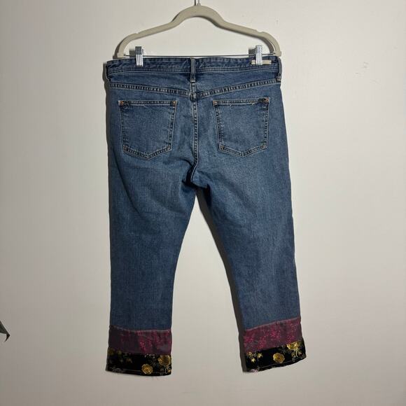 Pilcro Anthropologie Slim Boyfriend Boho Patchwork Scarf Hem Cropped Jeans 31 - Picture 2 of 11